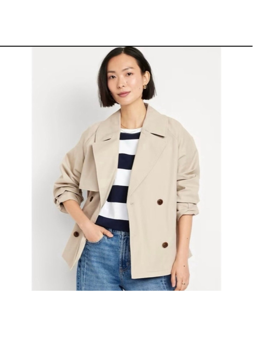 Women's Old Navy Oversized Double-Breasted Short Trench Coat